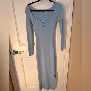 Light Blue Long Sleeve Dress Midi Dress with keyhole